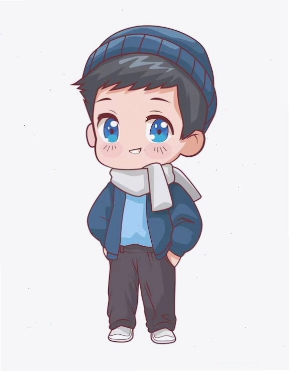 Nhân vật anime chibi boy mặc quần áo mùa đông dễ thương