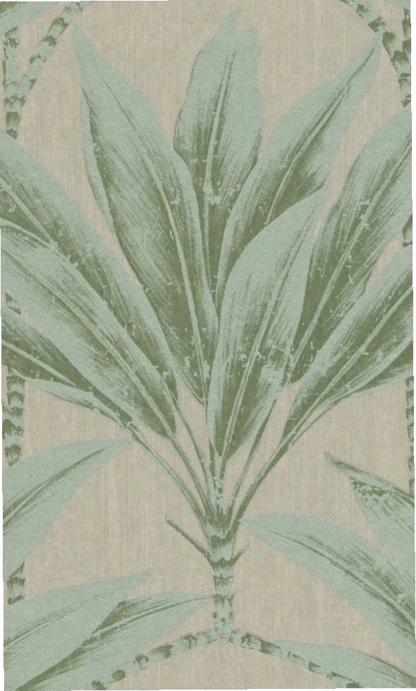 Beige and green palm tree motif botanical wallpaper