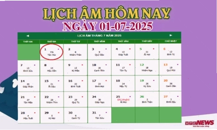 Xem lịch âm hôm nay ngày 1/7/2025