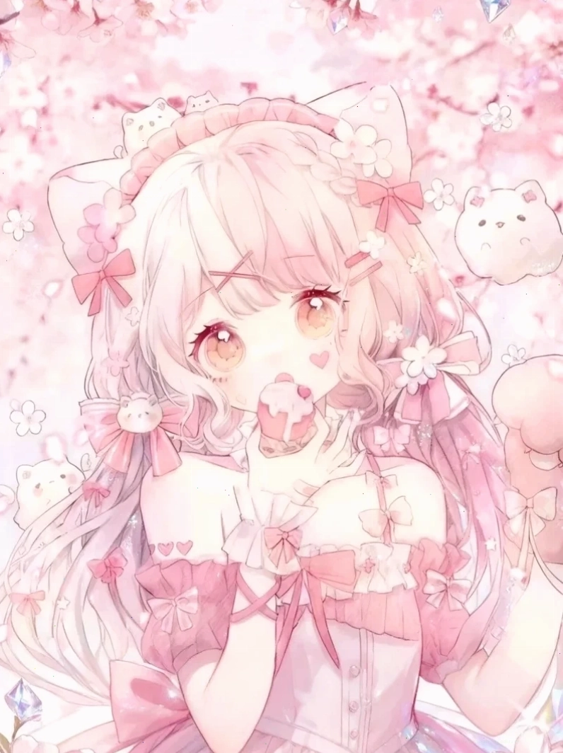 Anime girl tóc hồng cute với đôi mắt long lanh