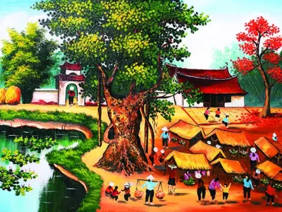 Tranh đồng quê cảnh làng quê yên bình đầy hoài niệm