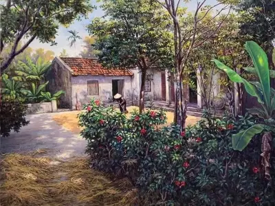 Thưởng thức vẽ tranh quê hương cảnh làng quê tươi đẹp