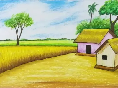 Tranh phong cảnh đồng lúa nổi bật với màu sắc tự nhiên