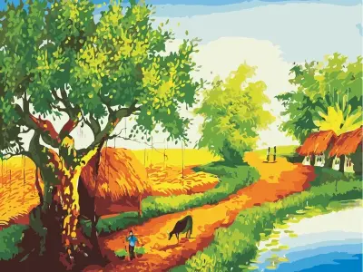 Tranh phong cảnh đồng quê đẹp, chan chứa hồn dân dã