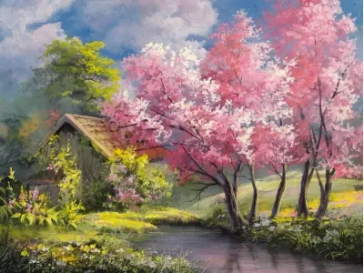 Tranh phong cảnh mùa xuân đẹp cho không gian sống thư thái
