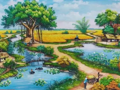 Tranh phong cảnh quê hương đẹp tái hiện vẻ đẹp thiên nhiên